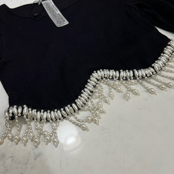 Zara Black Crop Top with Silver Beaded Fringe - Picture 7 of 11